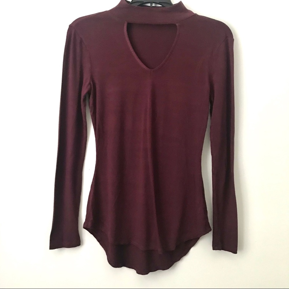 Maroon Long Sleeves Top with Neck Collar